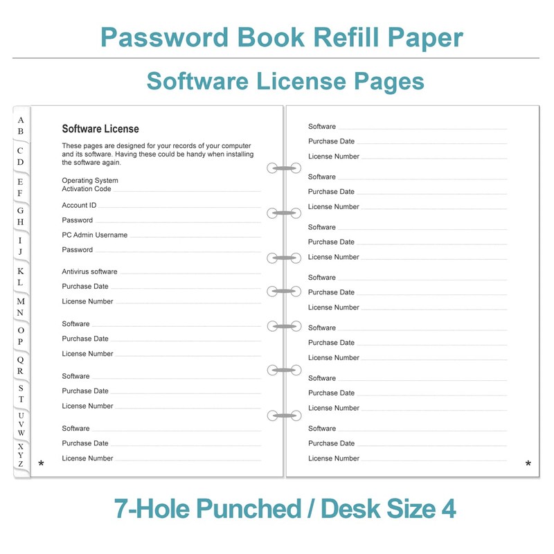 Password Book Refills - A-Z Password Notebook Refill Paper with