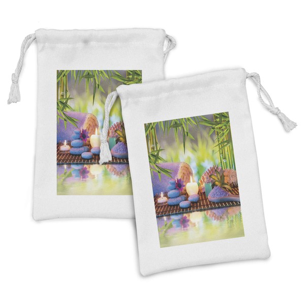 Ambesonne Spa Themed Fabric Pouch Set of 2, Stones Candles