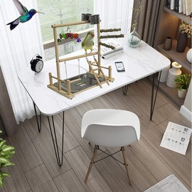 kathson Bird Playground Parrot Perch Stand Toys, Birds Wood Play Gym Activity Center Exercise Playpen Ladder Swing with Feeder Cups Chewing Toy(Include a Tray)