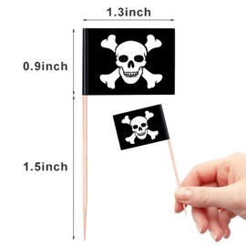 LOMIMOS 100pcs Pirate Drink Umbrella Topper, Skeleton Cocktail Paper stick with wood toothpick for Cupcake Pool Pirate Theme Party Ice Cream Fruit