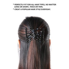 BORDSTRACT Magic Hair Comb, Elastic Beaded Double Comb Hair Clip for Long Lasting Updo Popular Hairstyles,Hair Bun Maker Accessories for Hair Styling or Hair Decoration (Black)