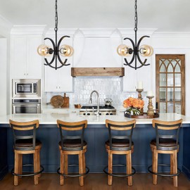 MERCASA 4 Light Modern Sputnik Chandelier with Globe Amber Glass Shades,16.5" Black Mid Century Industrial Chandelier,Hanging Light Fixture for Dining Room, Living Room, Kitchen,Entryway