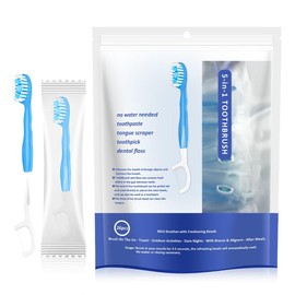 Zirro Disposable Toothbrush, Travel Toothbrush, 5-in-1 Mini Brush with Toothpaste + Floss + Pick + Tongue Scraper for Work or Travel, Oral Care, Individual Packing (Mixed Flavor, 26 pcs)