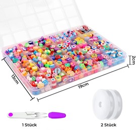 Barlone 480 Pieces Beads for Bracelets Children, 24 Patterns Fruit Flowers Polymer Clay Beads, Bead Set for Bracelets DIY Children, for DIY Crafts, Necklace, Earrings, Birthday Gifts