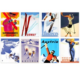 Artery8 Collection Of Vintage Winter Skiing Ski Adverts Set Of 8 Unframed Wall Art Prints Bathroom Bedroom Aesthetic Austria Italy France Norway A4