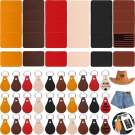 iFForce 60 Pcs Lasable Engravable Blanks - Leatherette Iron on Hat Patches & PU Leather Key Fob Kit for DIY Custom Laser Engraving Craft Gifts (30 Pcs Colorful Rectangle Patches & 30 Pcs Keychains)