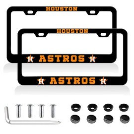 2Pcs Matte Black License Plate Frame for Astros,2 Holes Aluminum Car Licenses Plate Covers Holders with Screw Caps