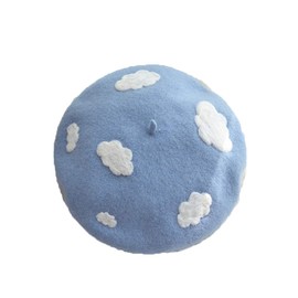 Packitcute Boina de lana para niñas adolescentes hecha a mano ligera linda nube dulce Lolita sombreros azul