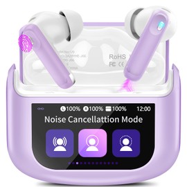 Wireless Earbuds, Bluetooth 5.4 Ear Buds with Multifunctional Touch Screen, 48H Bass Stereo Headphones with ANC/ENC Noise Cancelling/Transparency Mode, IPX7 Earphones with 5 EQ Modes, Purple