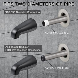 Dreyoo Universal Bath Tub Spout with Adapter Bathroom Bathtub Faucet Spout Without Diverter, Fits for 1/2'', 3/4'' IPS Inside Thread Connection and Tub/Shower Faucet Brands 5" Length (Matte Black)