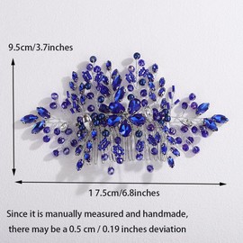 Xerling Royal Blue Sapphire Hair Comb Vintage Crystal Flower Side Comb Women Wedding Bridal Combs Floral Hair Piece Jewelry Accessories Gift for Brides Prom Party (Blue)