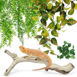 VCEPJH 4 Pcs Reptile Plants, Climbing Wood Branch Terrarium Hanging Fake Plant Leaves Bearded Dragon Tank Accessories, Habitat Decor for Snake Leopard Gecko Lizard Chameleon (Style 2)