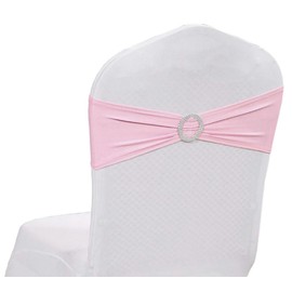 MDS Pack of 25 Spandex Chair Sashes Bow Premium Stretch Chair Cover Band with Buckle Slider Universal fits Elastic Stretch Chair Ties for Wedding Party Banquet Events Decoration - Blush Pink