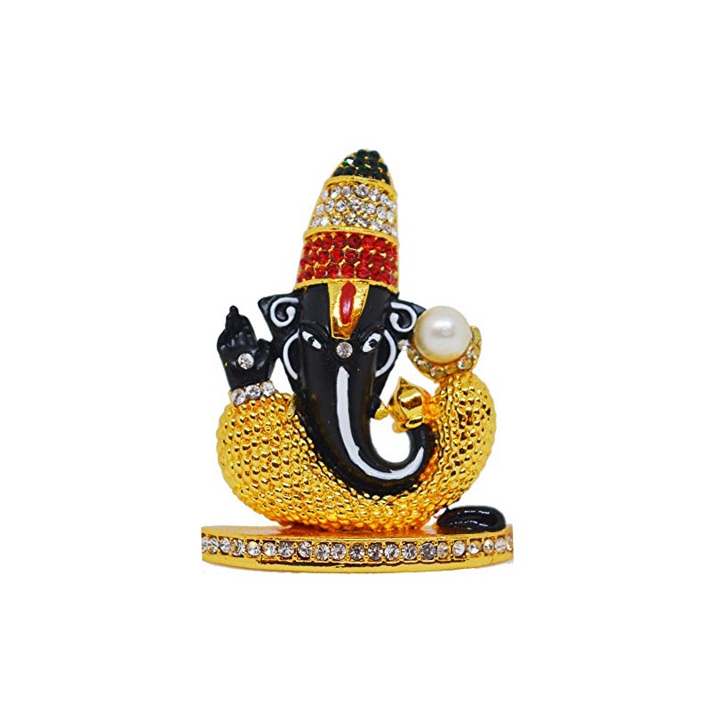 Saubhagya Global Pranav God Ganesha 7CM (Black) Multicolour Gold Plated