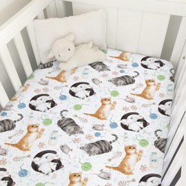 Watercolor Cats Baby Crib Sheet 52''x28'' Cute Cats Paws Milk Snug Fitted Crib Mattress Cover for Boy Girl Cats Lovers Gift Soft Baby Nursery Bed Sheets for Standard Crib and Toddler Mattresses