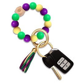 NVENF Silicone Key Ring Bracelet Beaded Wrislet Keychain Portable House Car Keys Ring Holder