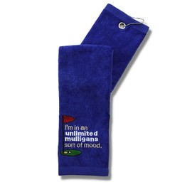 Mulligan | Funny Golf Towel for Men or Woman Golfer Gifts - Embroidered Tri-fold Golf Towel for Golf Bags, Golf Accessories, Novelty | Unlimited Mulligans