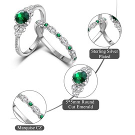 Eastlily Created Round Cut Emerald Wedding Rings Set For Women, Marquise CZ Engagement Rings For Women, Rhodium-Plated Copper Promise Ring, Simulated Diamond Anniversary Rings for Size 8, 8, Metal,