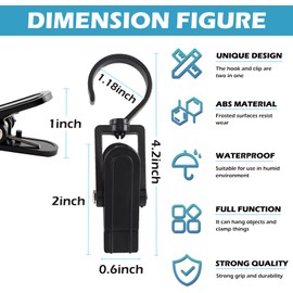 20 PCS Laundry Hooks with Clips Super Strong Plastic Home Travel Swivel Hanging Hanger Closet Organizer Clamps Socks Boot Bras Towels for Bathroom Wardrobe Kitchen Office (Black)