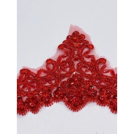 Unbranded Red Beaded Lace Scalloped Trim Border -  1 Yd X 4” Wide