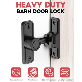 Heavy Duty Gate Latches 90 Degree Right Angle Barn Door Lock, Anti-Theft Sliding Door Lock Latch for Wooden Fence Garden Bathroom Outdoor Garage Window Include Screw (Black)