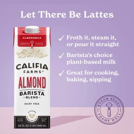Califia Farms Almond Barista Blend Dairy Free Milk Substitute 32 Fl Oz Pack of 6