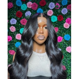 Raw Hair Nature Black HD Closure Wig Silky Straight Invisible Lace Single Knot Glueless Wigs Human Hair Lace Front for Womencolor: hd 4*4 cosure loose wave wig, stretched length: 12 inches