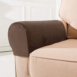 XMNTG Set of 2 Stretch Armrest Covers Soft Velvet Armrest Covers Anti-Stain Washable Arm Covers Furniture Protector Arm Covers for Chairs Sofa Recliner Sofa Couch (Brown)