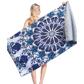 Blue Giraffe Beach Towel, Super Soft, Swim Towel, Microfiber, Bath Towel, 63.0 x 31.5 inches (160 x 80 cm), Travel, Ultra Absorbent, Sandproof, Large, Thin, Large, Lightweight, Compact, Quick Drying,