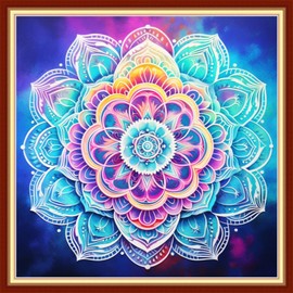 Disxvivy Cross Stitch Stamped Full Embroidery Kits DIY 11CT Cotton Thread Printed DIY Needlepoint Kits Craft Needlework Set Cross-Stitch Stamped Sets-Colorful Mandala 18x18 inch