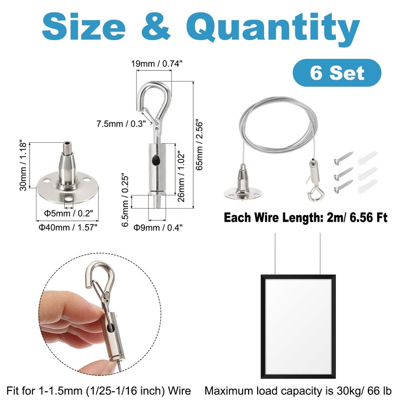 PATIKIL 4 Pcs Adjustable Picture Hanging Wire Kit, 2m/6.6ft Fit