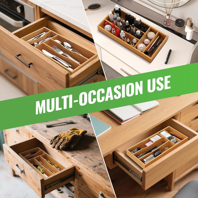 Bayting Bamboo Silverware Organizer, Small Kitchen Drawer Cutlery Organizer, Utensil