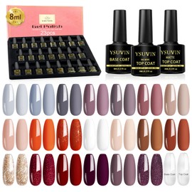 YSUVIN Semi-Permanent Nail Polish Kit, 23 Colors Nude Pink Brown Red Purple Semi-Permanent Nail Polish with Matte Top Base Coat, UV LED Gel Nail Semi-Permanent Nail Art Manicure Kit