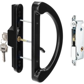 SANKINS Sliding Glass Door Handle with Lock, Replacement Patio Door Locks, Sliding Glass Door Lock Patio Door Handle with Key Cylinder, Fits Hole Pitch Doors with 3-15/16 Inch Hole Pitch, Black
