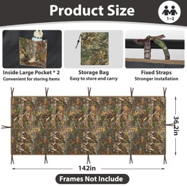 Phoncoo See Through Hunting Tree Stand Blinds, 142" x 36" Camo Tree Stand Cover, Universal 2 Man Ladder Stand Blind Kit with Zipper, Pocket Storage Bag for Deer Hunting(Frames Not Included)