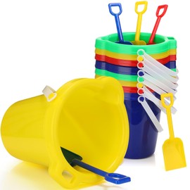Didaey 7.5 Inch Beach Buckets and Shovels Plastic Sand Pails Castle Building Sand Shovel for Boys and Girls Summer Beach Toys Party Favors(24 Set)