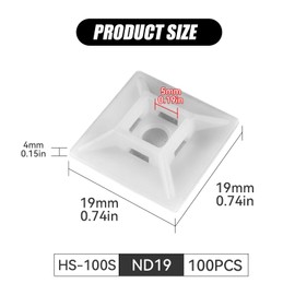GGFOXLEW 100Pcs Adhesive Zip Tie Mount, 3/4in Cable Tie Mount, Plastic Zip Tie Mounting Squares, Sturdy Zip Tie Sticky Mounting Pads for Desk Cable Organizer (White, 3/4"-100pcs)