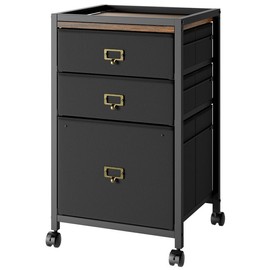 PULLAFUN 26.3" H 3 Drawer File Cabinet, Rolling File Cabinet Under Desk, Mobile File Cabinets for Home Office Vertical Office Storage Cabinet for Letter Size File Folders, Black