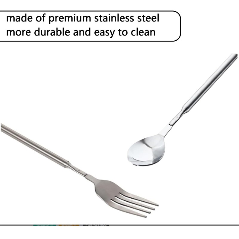 Wjelet 2Pcs Extendable Fork Spoon, Telescopic Fork Extendable Fork, Long