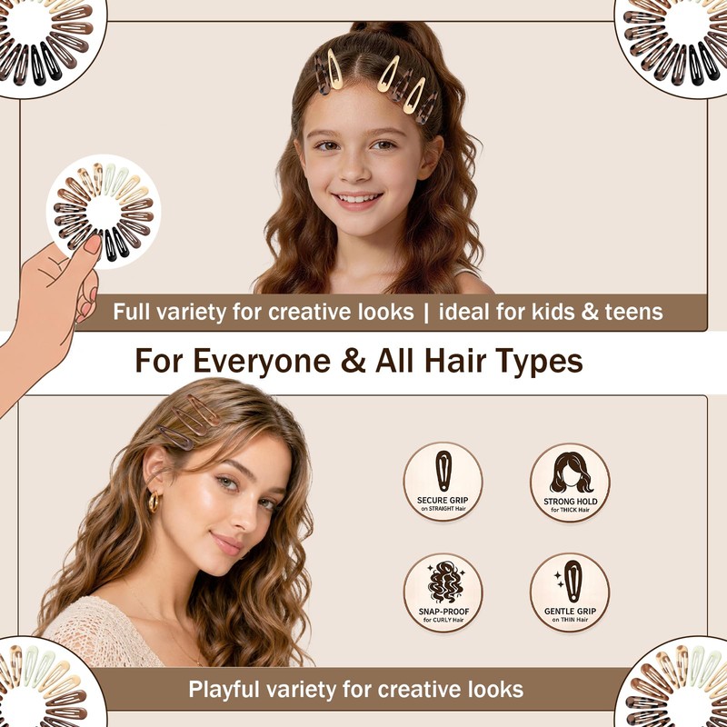 50 PCS Small Snap Hair Clips, Non Slip Metal Small