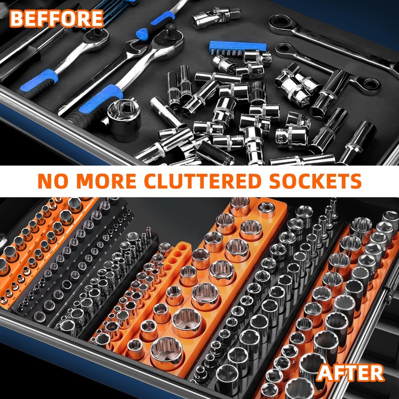 Magnetic Socket Organizer Holder Set – 8-Piece Tool Organizers Including