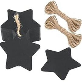 I.U.O.T 100-Pack Kraft Star Tags with 32 Yards Jute Twine | 6cm Gift Tags for Weddings, DIY Crafts, Party Favors, Holiday Wrapping | Available in Brown, White, Black (Black)