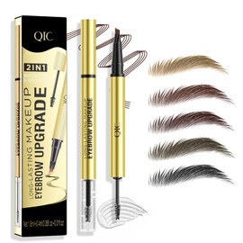 Eyebrow Pencil, Microblading Eyebrow Pen with 4 Fork Tip, 2-In-1 Dual-Ended Eye Brow Pencil with Gel, Precise Brush Create Natural Hair-Like Brows, Waterproof, Last All Day, Defined (Light Brown)