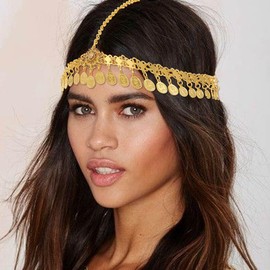 Fashey Sequins Headchain Boho Headpiece Rhinestone Headband Prom Festival Forehead Chains Hair Accessories for Women and Girls