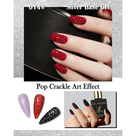 Sliver Base Gel Nail Polish for Crackle Nail Gel Glue Polish,Dazzling Cool Crackle Pattern Effect, Increase Nail Shine,Long Lasting & Quick Drying,Protect Nail,UV LED Lamp Needed Gel Glue Polish-014