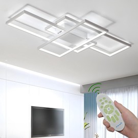 Huilefu Modern Dimmable LED Ceiling Light Fixture,with Remote Control 3 Color Selectable Flush Mount Ceiling Lamp Ceiling Lights for Sitting Room Kitchen Bedroom(White, 43.3 * 23.6 * 2.5 in)