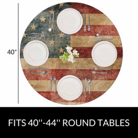 YINRON American Flag Round Tablecloth Vintage USA Flag Patriotic Waterproof Oil-Proof Table Cover Table Cloth for Indoor Dining, Outdoor Picnic Parties, Camping,Fits for Table 40-44"