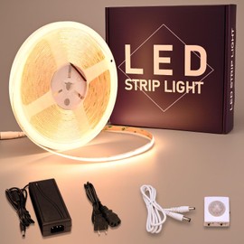 GOMING Motion Sensor COB LED Light Strip 32.8ft(10M) Warm White 3000K 3 Lighting Modes 3 Timing Off Modes 3 Brightness Modes with Power Adapter for Kitchen Cabinets Stair Showcase Bedroom Bed