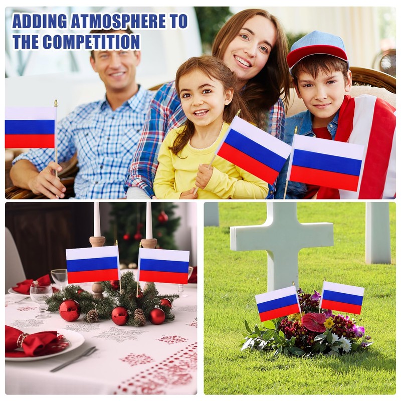 HSQCEZ 12Pcs Small Russia Flags on Wooden Stick Mini Russians