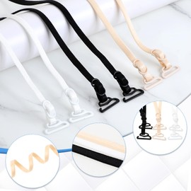 Pack of 24 Bra Straps and Bra Clip, Elastic Adjustable Bra Straps Holder Clips, Invisible Non-Slip Buckle Bra Accessories for Women Bra (Black, White, Complexion, Transparent), White